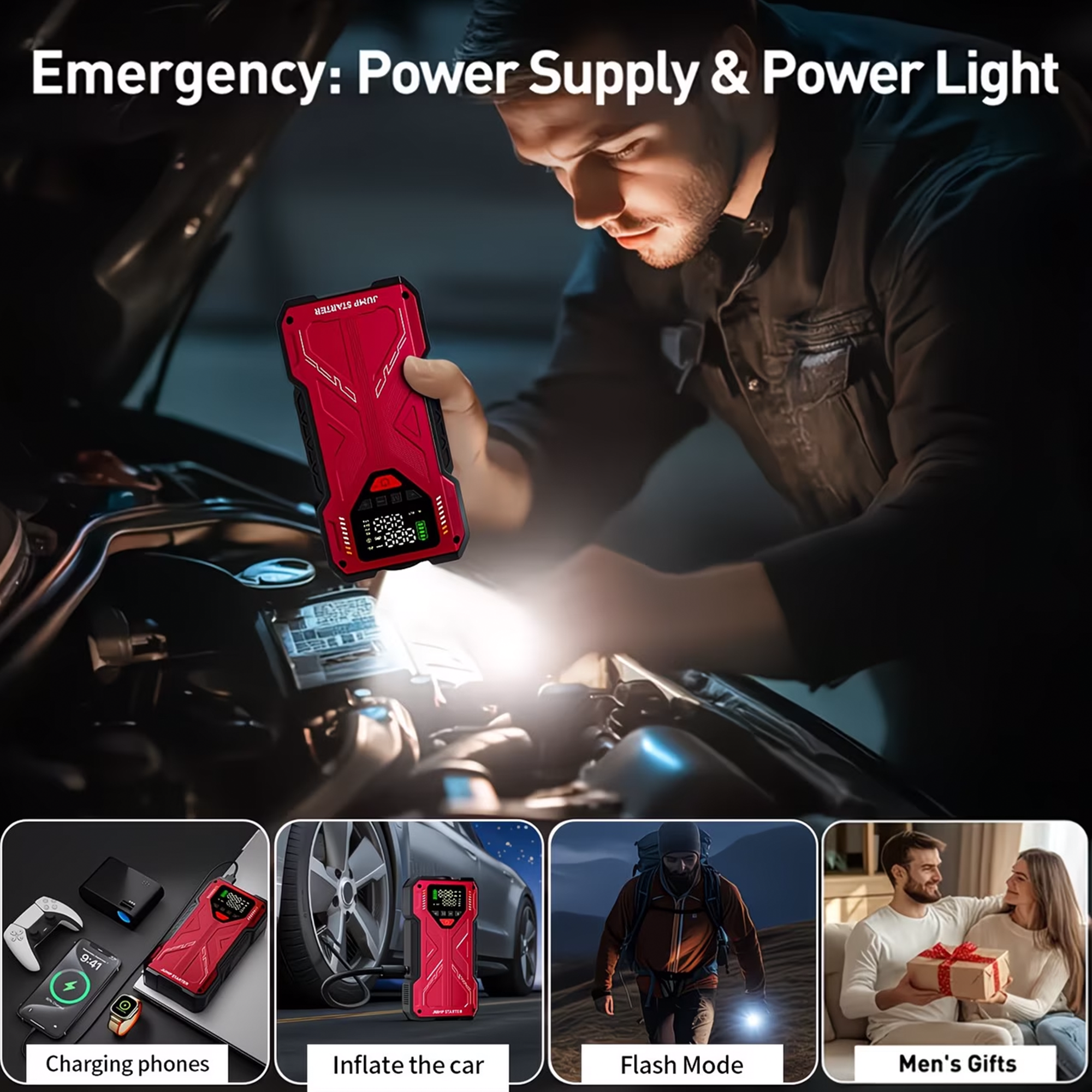 Portable Jump Starter with Air Compressor 6000A &amp; 150PSI Digital Tire Inflator for 12V Car Battery Emergency Use