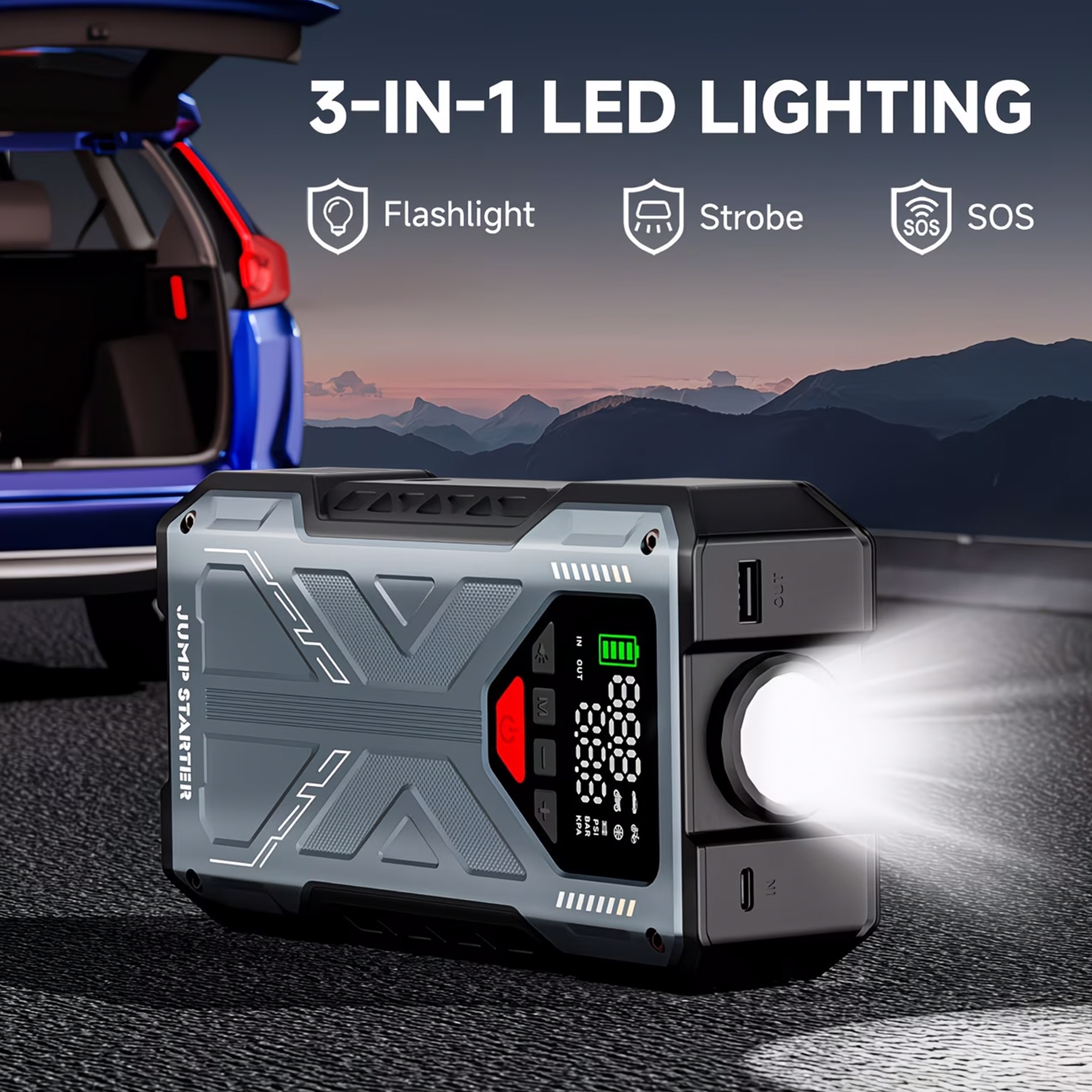 Portable Jump Starter with Air Compressor 6000A &amp; 150PSI Digital Tire Inflator for 12V Car Battery Emergency Use