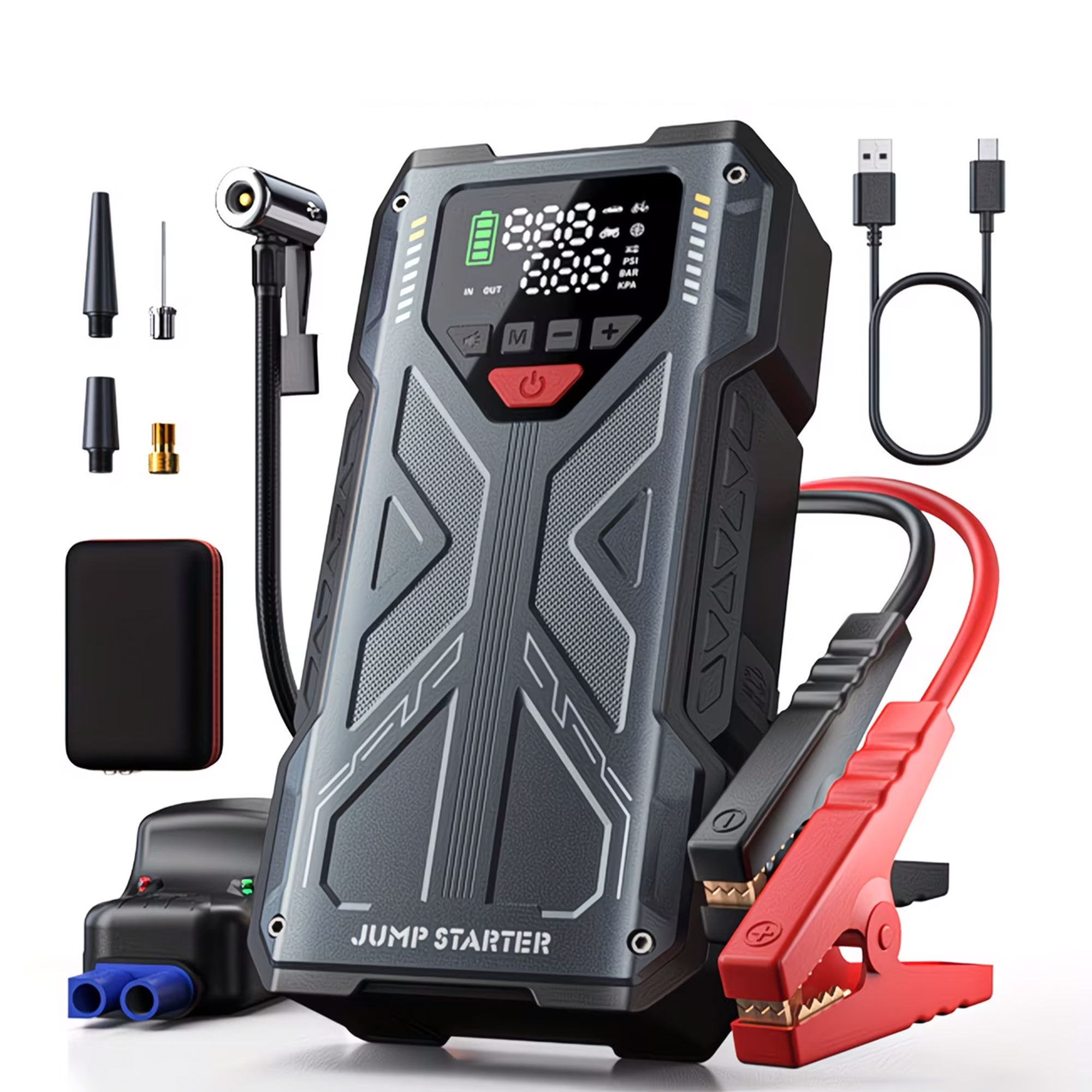 Portable Jump Starter with Air Compressor 6000A &amp; 150PSI Digital Tire Inflator for 12V Car Battery Emergency Use