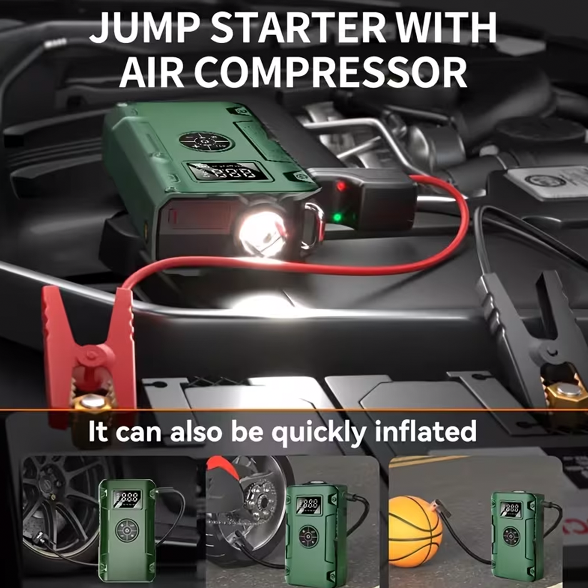 Portable Jump Starter with Air Compressor 10000A &amp; 150PSI Digital Tire Inflator for 12V Car Battery Emergency Use
