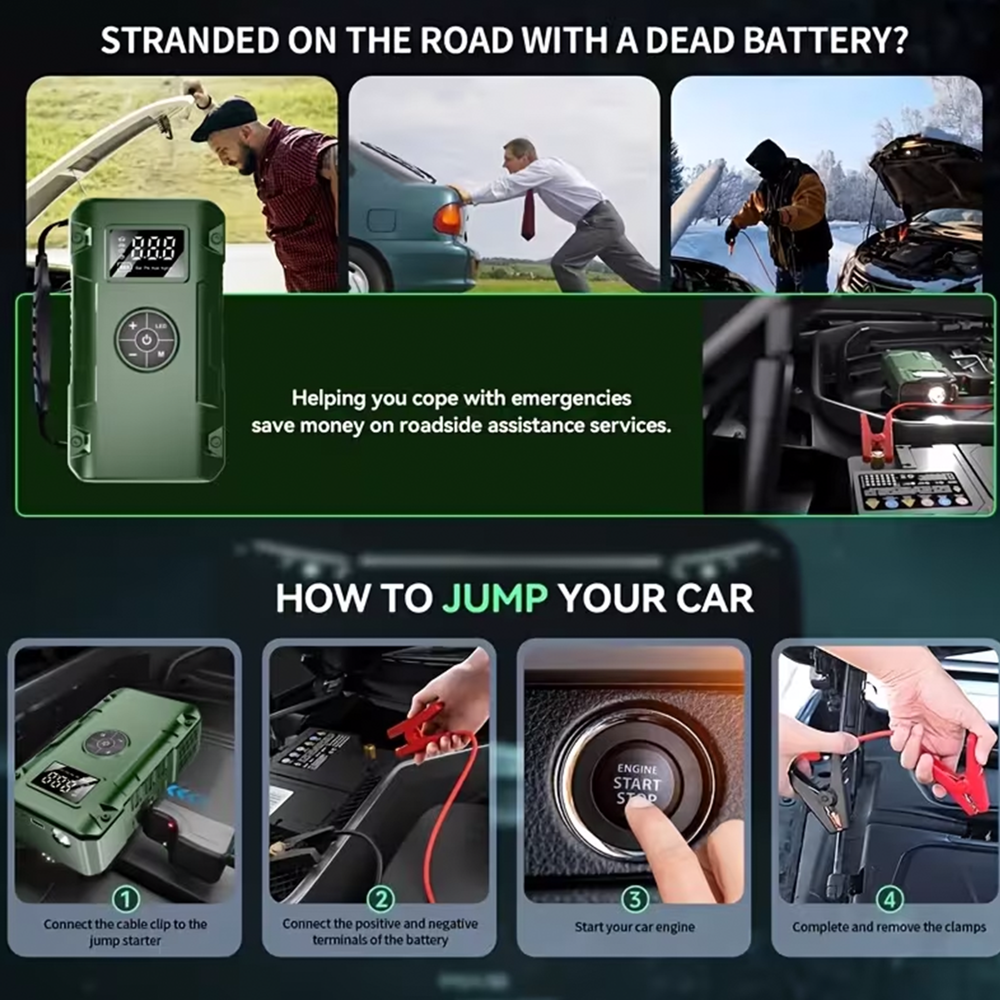 Portable Jump Starter with Air Compressor 10000A &amp; 150PSI Digital Tire Inflator for 12V Car Battery Emergency Use