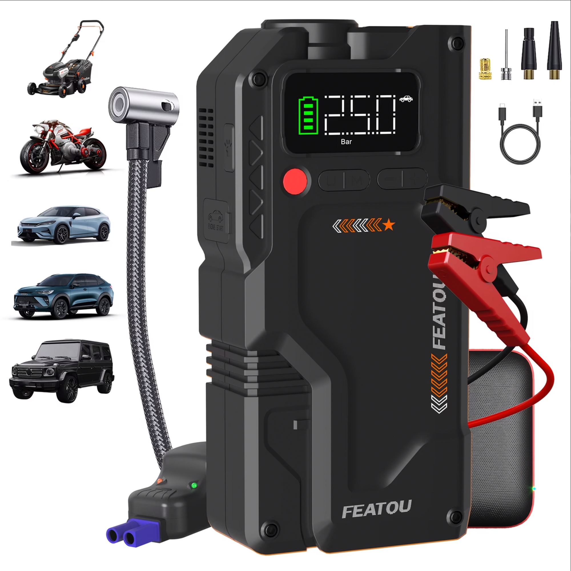 Portable Jump Starter with Air Compressor 5000A &amp; 150PSI Digital Tire Inflator for Car Battery Emergency Use