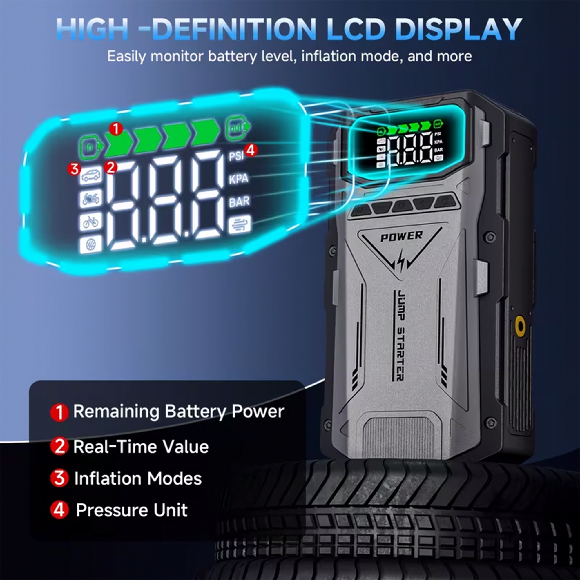 Portable Jump Starter with Air Compressor 6000A &amp; Tire Inflator for Car for Car Battery Emergency Use