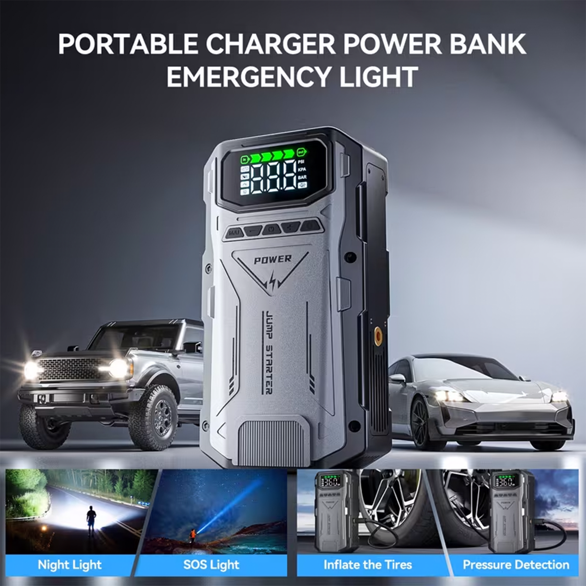 Portable Jump Starter with Air Compressor 6000A &amp; Tire Inflator for Car for Car Battery Emergency Use