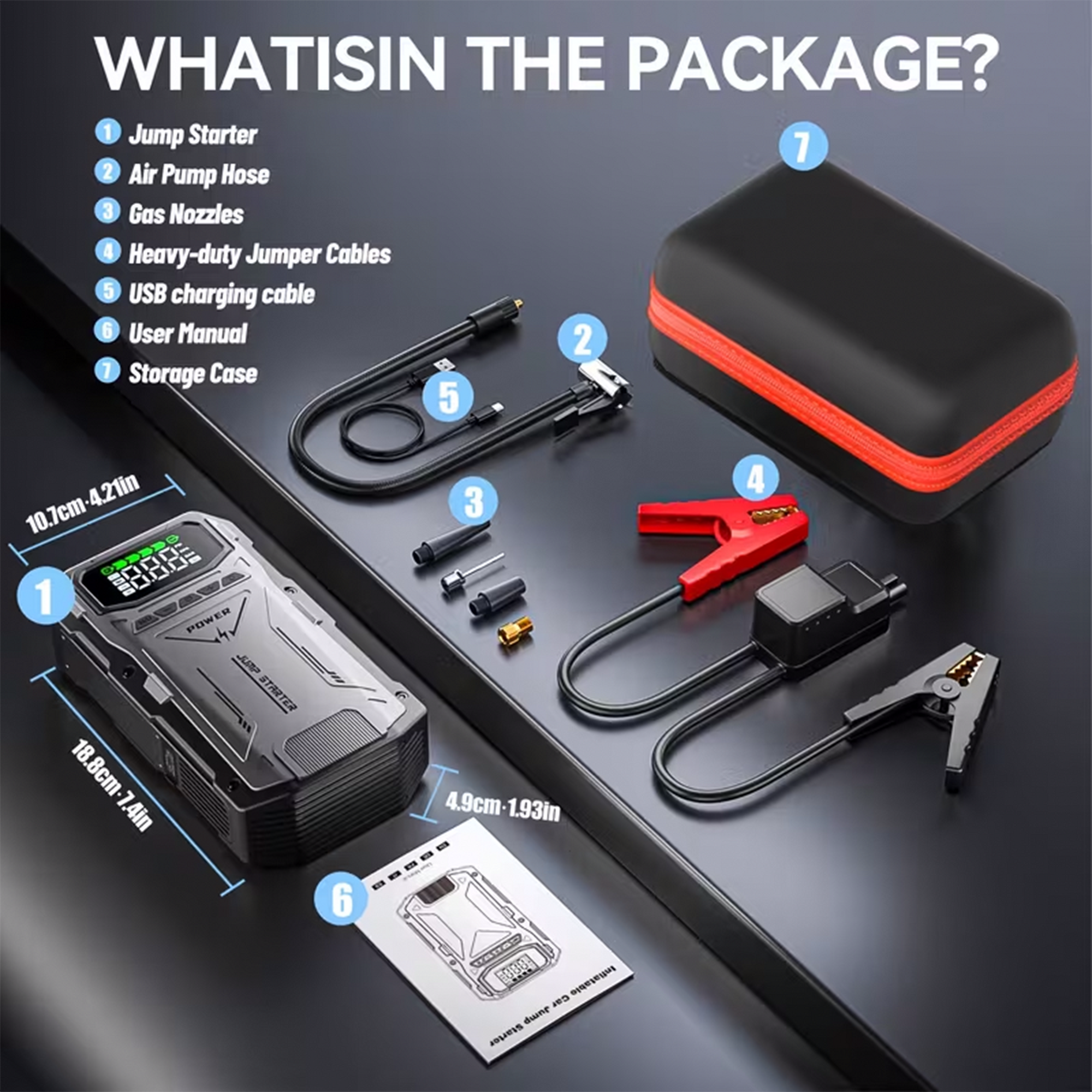 Portable Jump Starter with Air Compressor 6000A &amp; Tire Inflator for Car for Car Battery Emergency Use