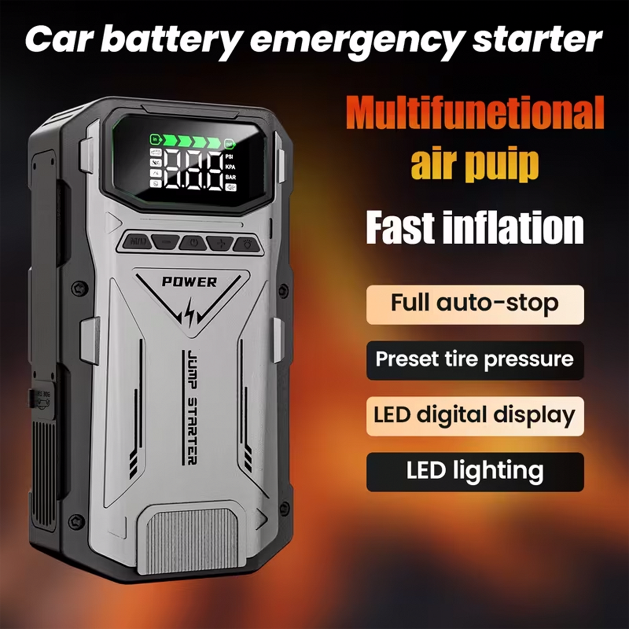 Portable Jump Starter with Air Compressor 6000A &amp; Tire Inflator for Car for Car Battery Emergency Use