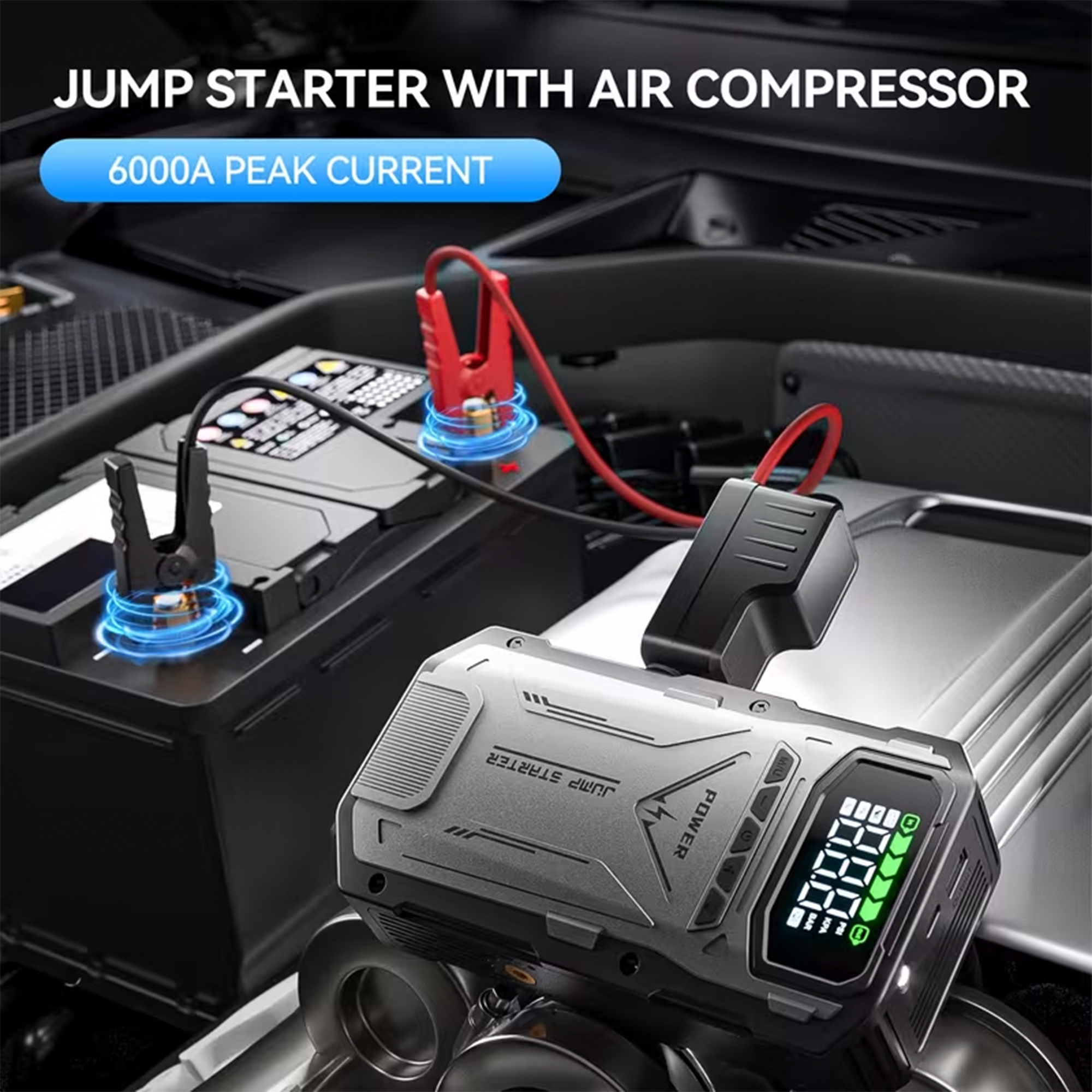 Portable Jump Starter with Air Compressor 6000A &amp; Tire Inflator for Car for Car Battery Emergency Use