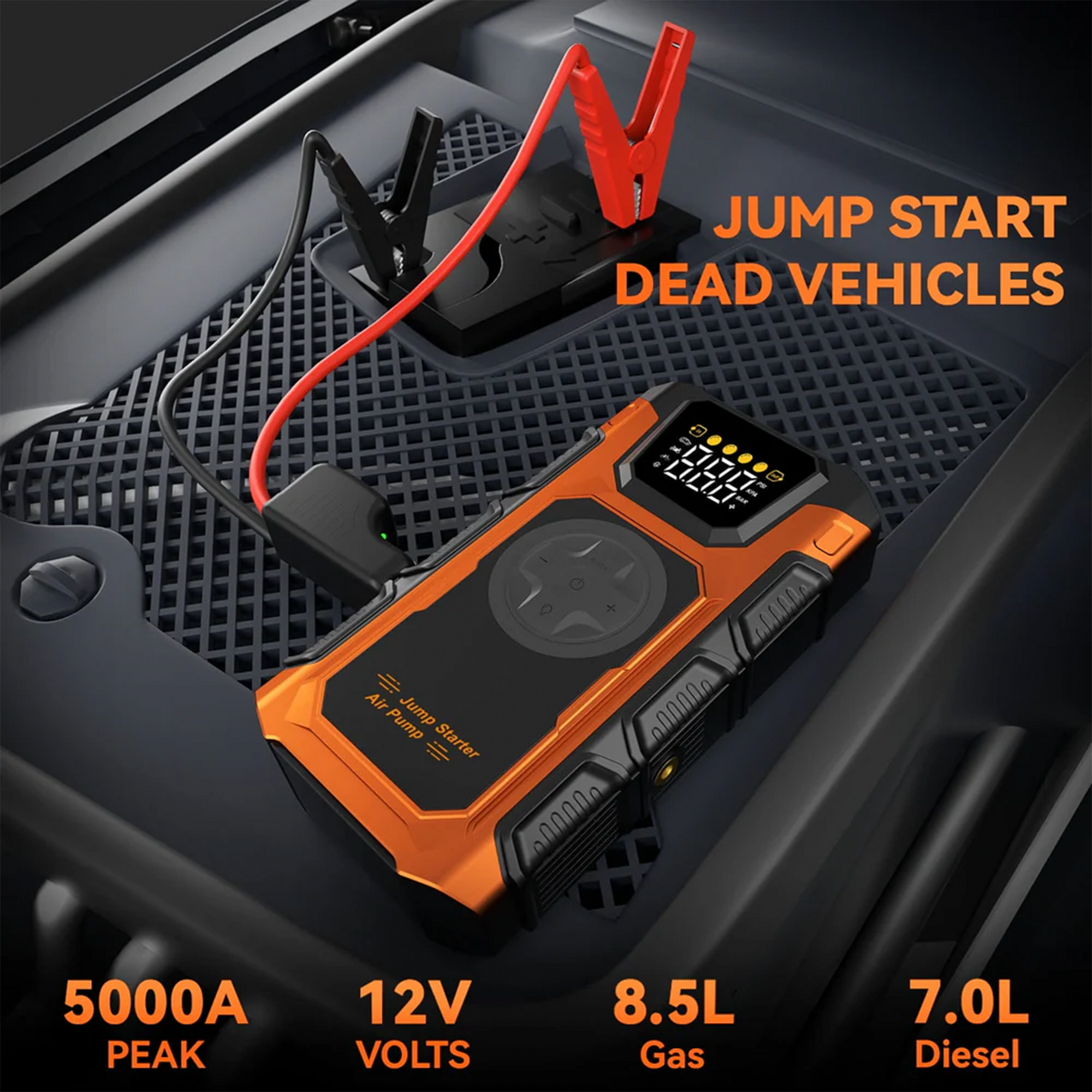 Portable Jump Starter with Air Compressor 7000A &amp; 150PSI Digital Tire Inflator for 12V Car Battery Emergency Use
