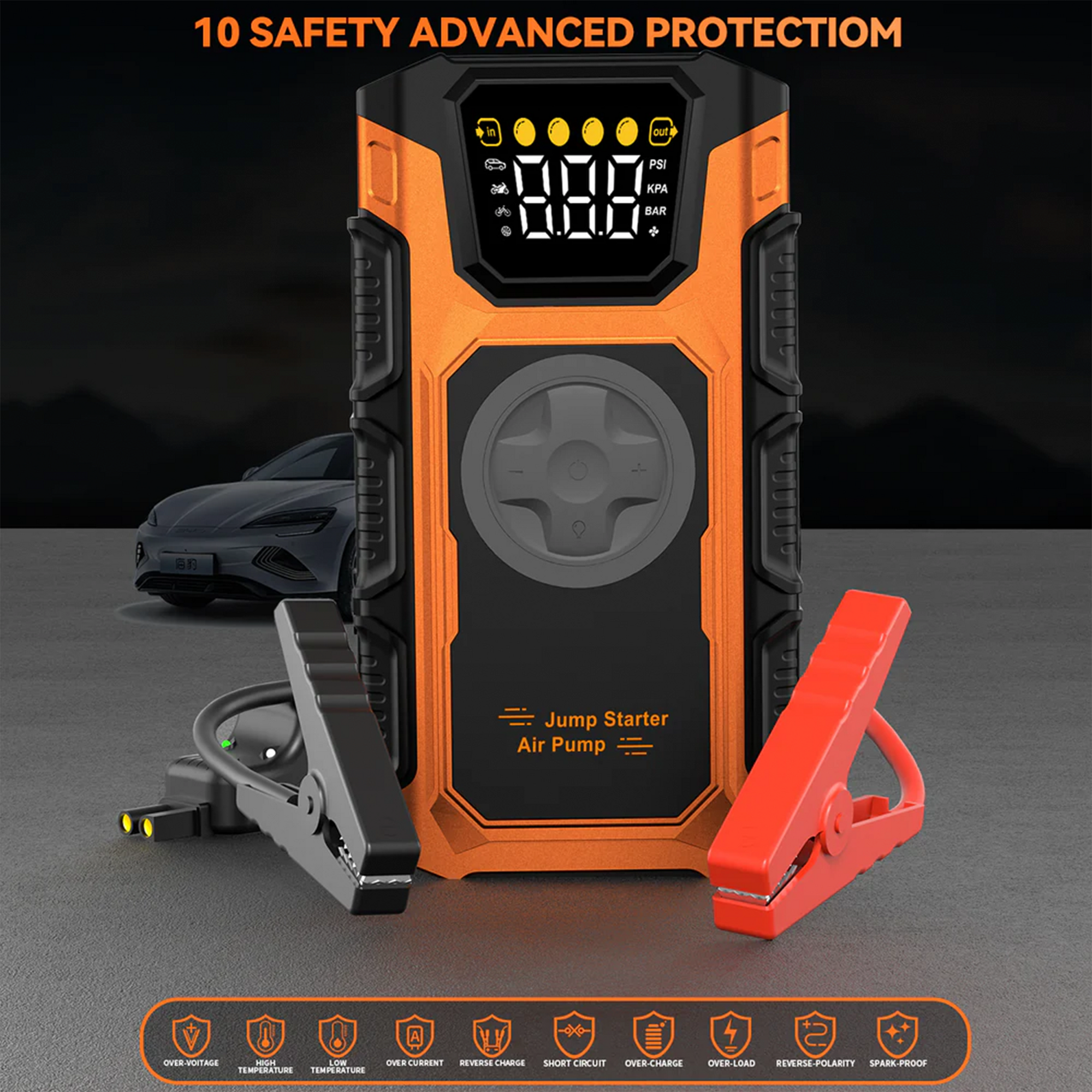 Portable Jump Starter with Air Compressor 7000A &amp; 150PSI Digital Tire Inflator for 12V Car Battery Emergency Use