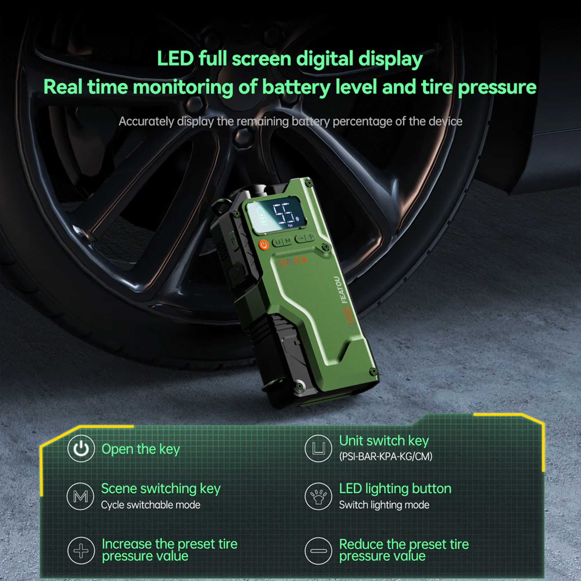 Portable Jump Starter with Air Compressor 7000A &amp; 150PSI Digital Tire Inflator for 12V Car Battery Emergency Use