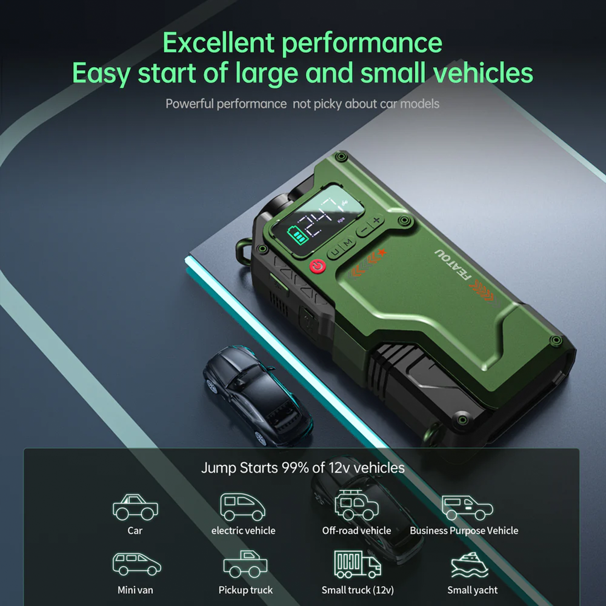 Portable Jump Starter with Air Compressor 7000A &amp; 150PSI Digital Tire Inflator for 12V Car Battery Emergency Use