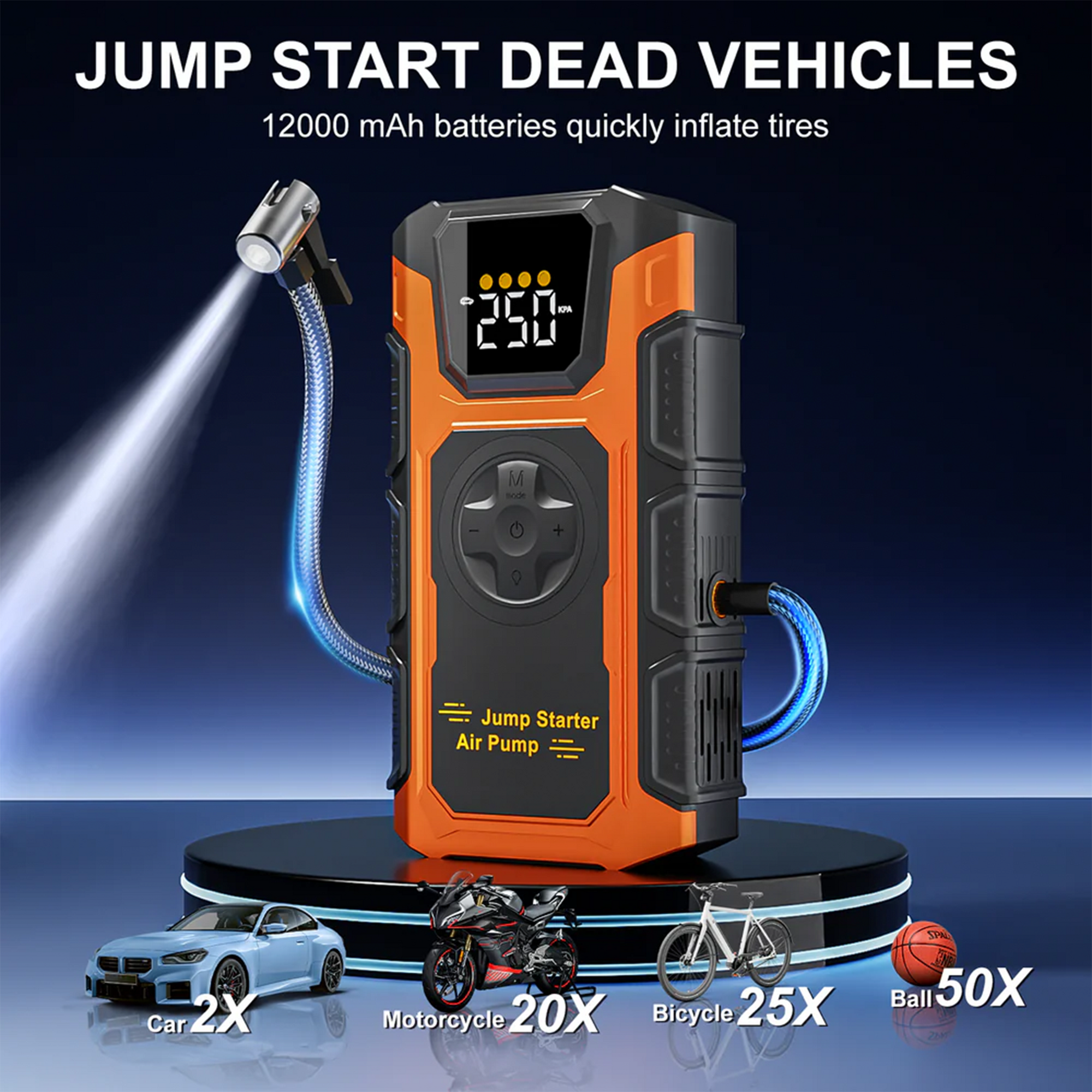 Portable Jump Starter with Air Compressor 7000A &amp; 150PSI Digital Tire Inflator for 12V Car Battery Emergency Use