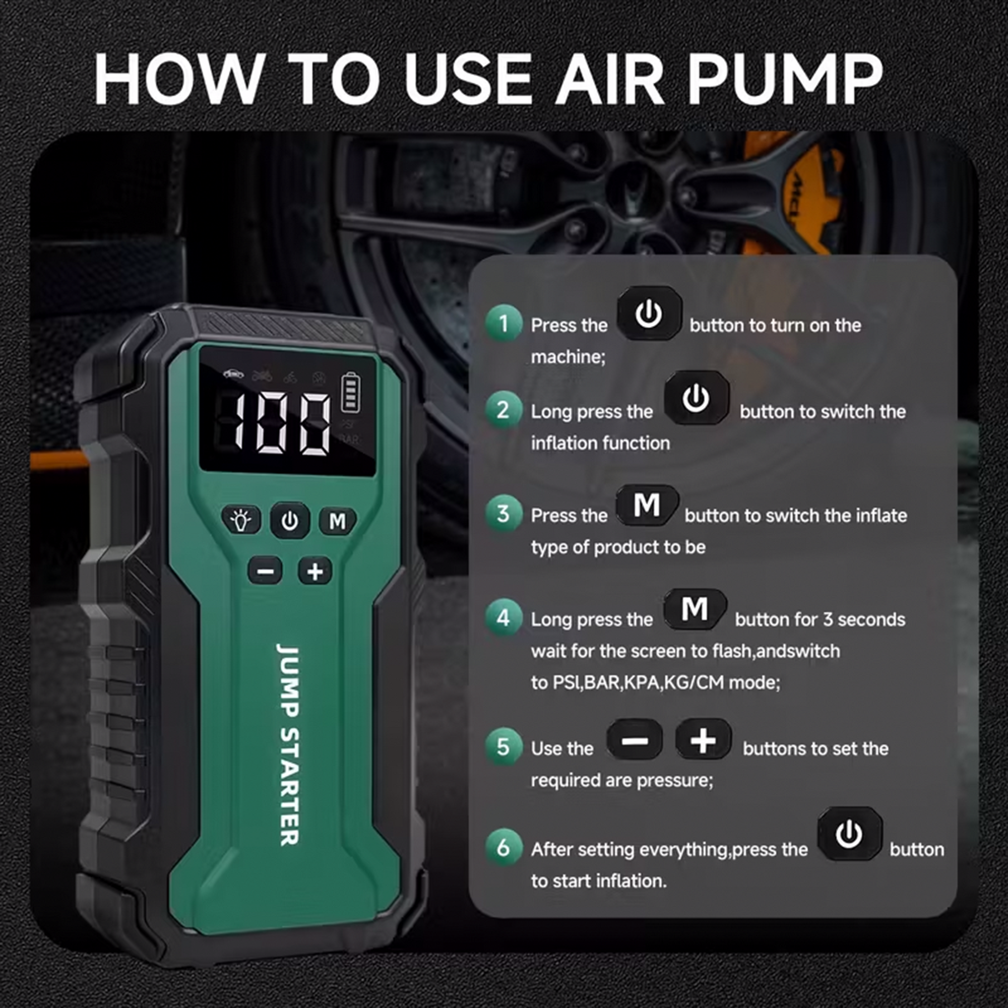 Portable Jump Starter with Air Compressor 10000A &amp; 150PSI Digital Tire Inflator for 12V Car Battery Emergency Use