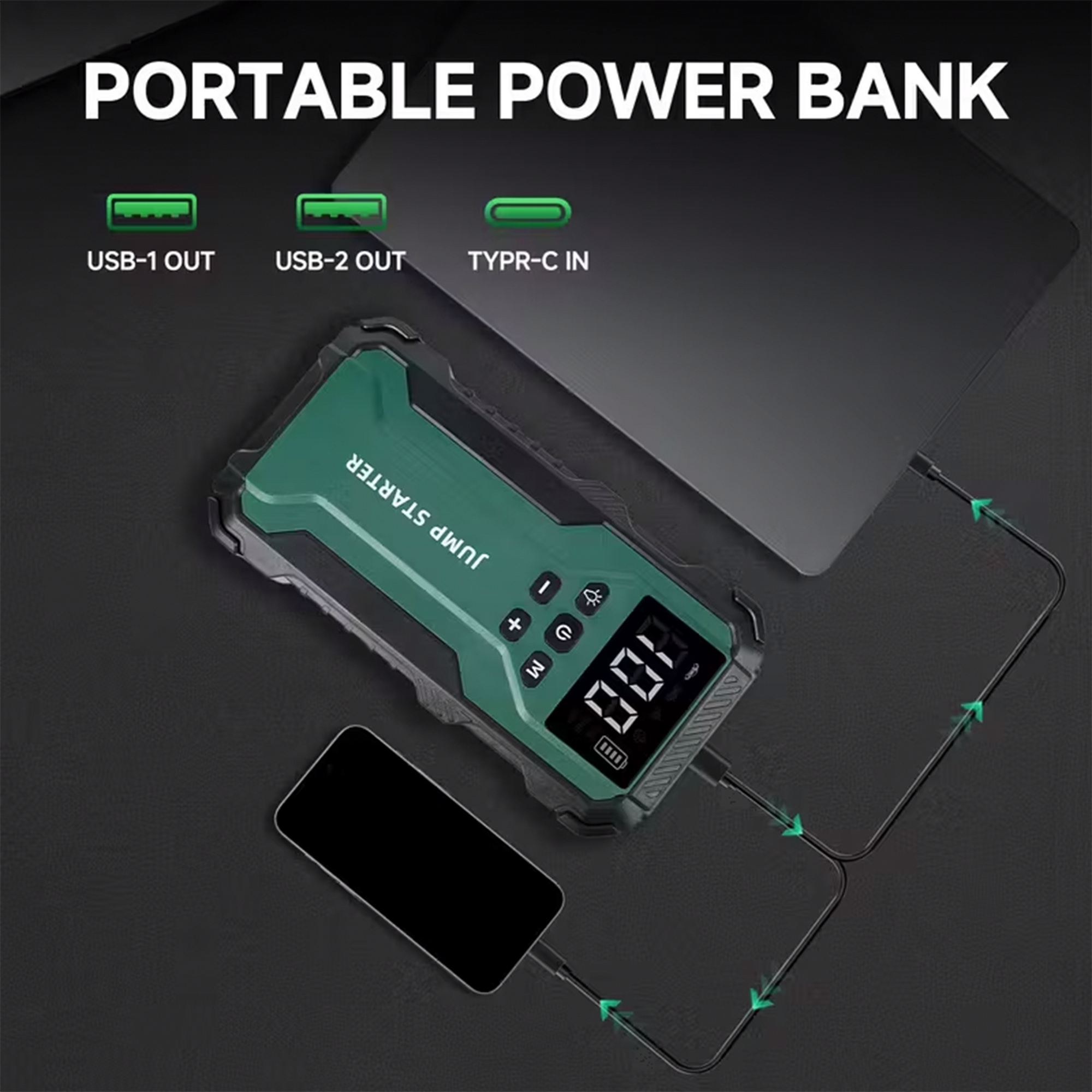 Portable Jump Starter with Air Compressor 10000A &amp; 150PSI Digital Tire Inflator for 12V Car Battery Emergency Use