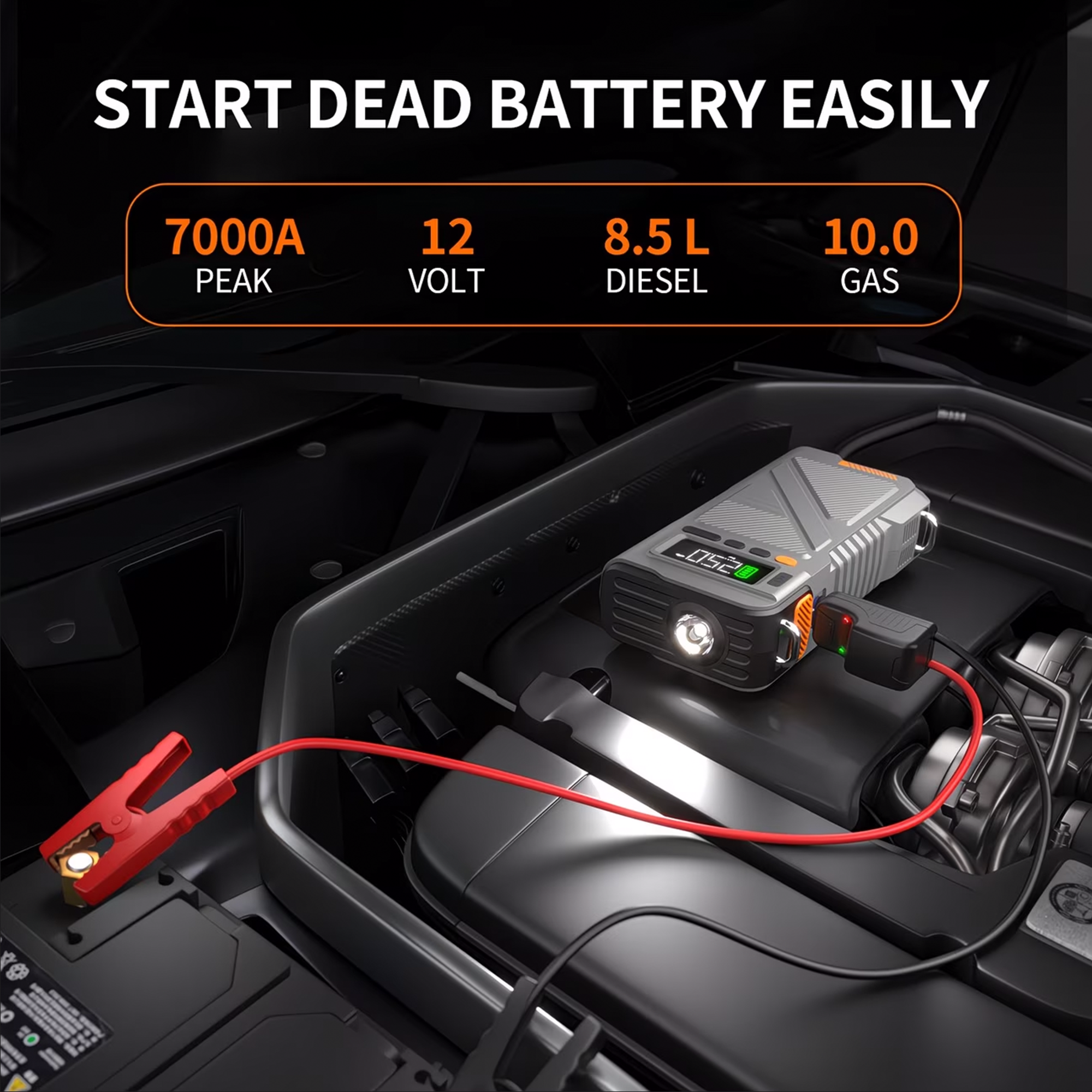 Portable Jump Starter with Air Compressor 8000A &amp; 150PSI Digital Tire Inflator for 12V Car Battery Emergency Use