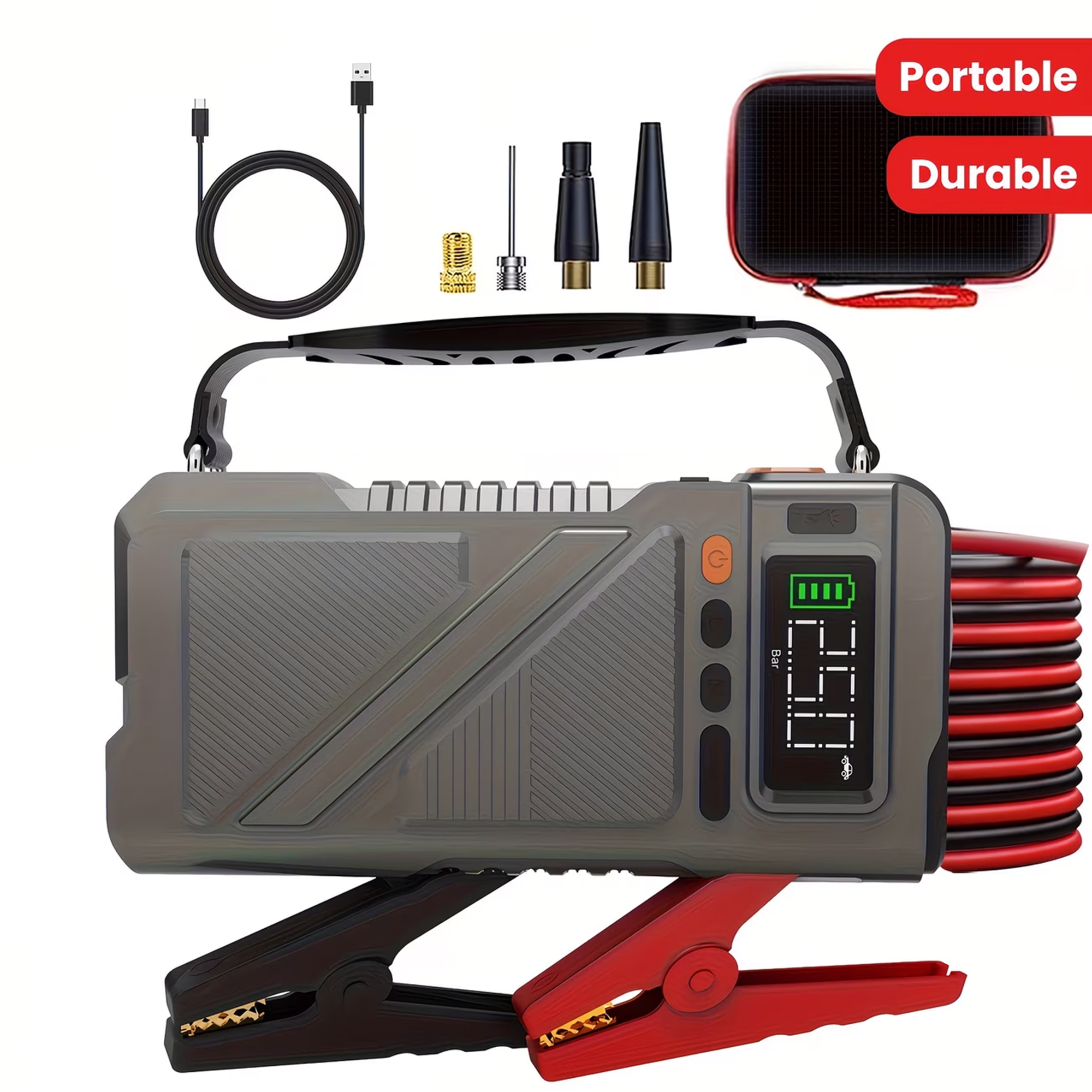 Portable Jump Starter with Air Compressor 8000A &amp; 150PSI Digital Tire Inflator for 12V Car Battery Emergency Use
