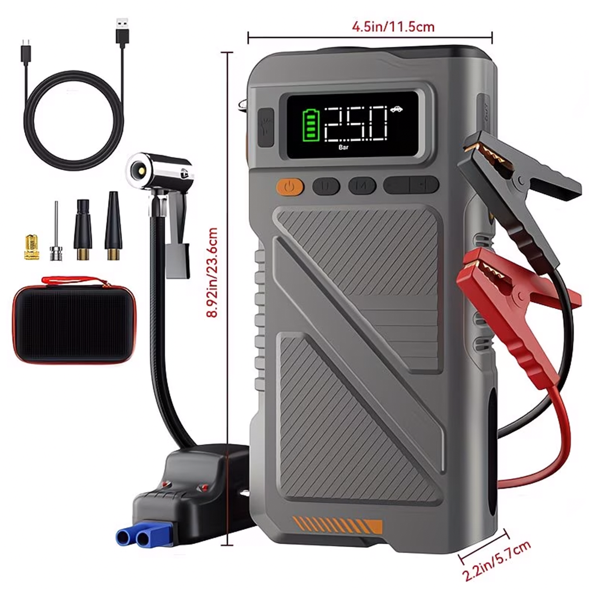 Portable Jump Starter with Air Compressor 8000A &amp; 150PSI Digital Tire Inflator for 12V Car Battery Emergency Use