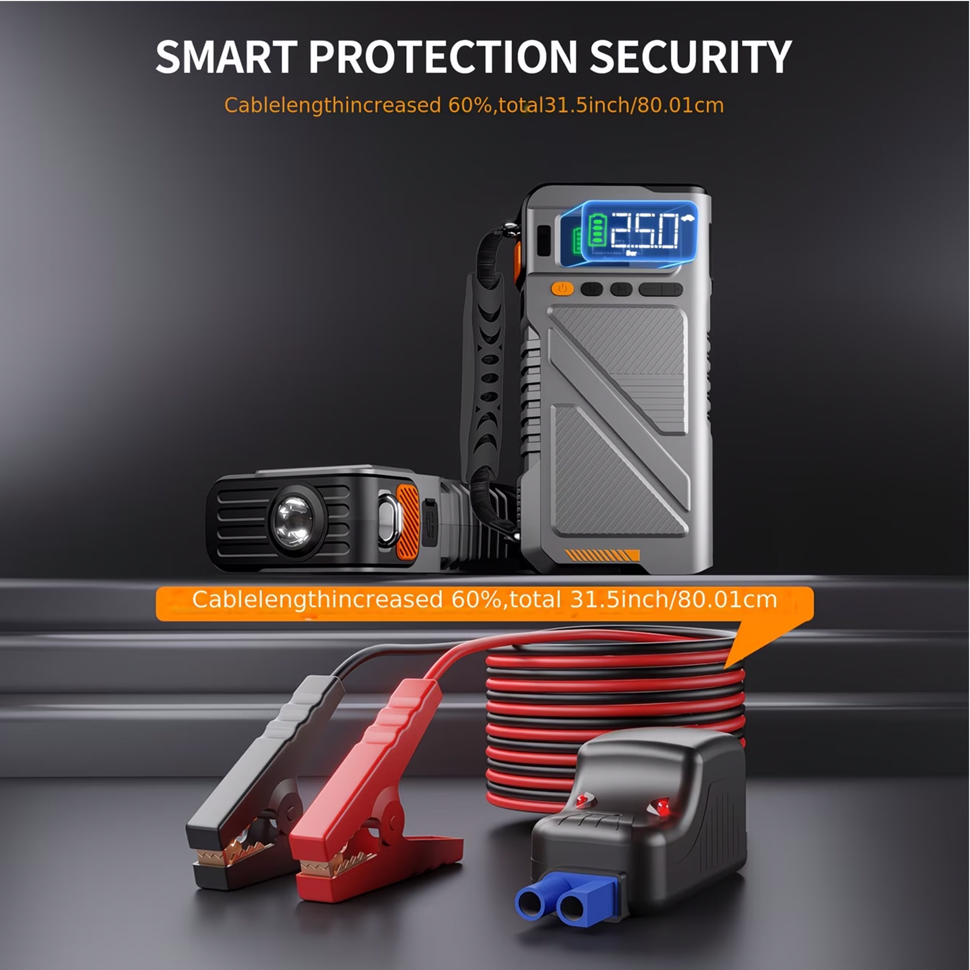 Portable Jump Starter with Air Compressor 8000A &amp; 150PSI Digital Tire Inflator for 12V Car Battery Emergency Use