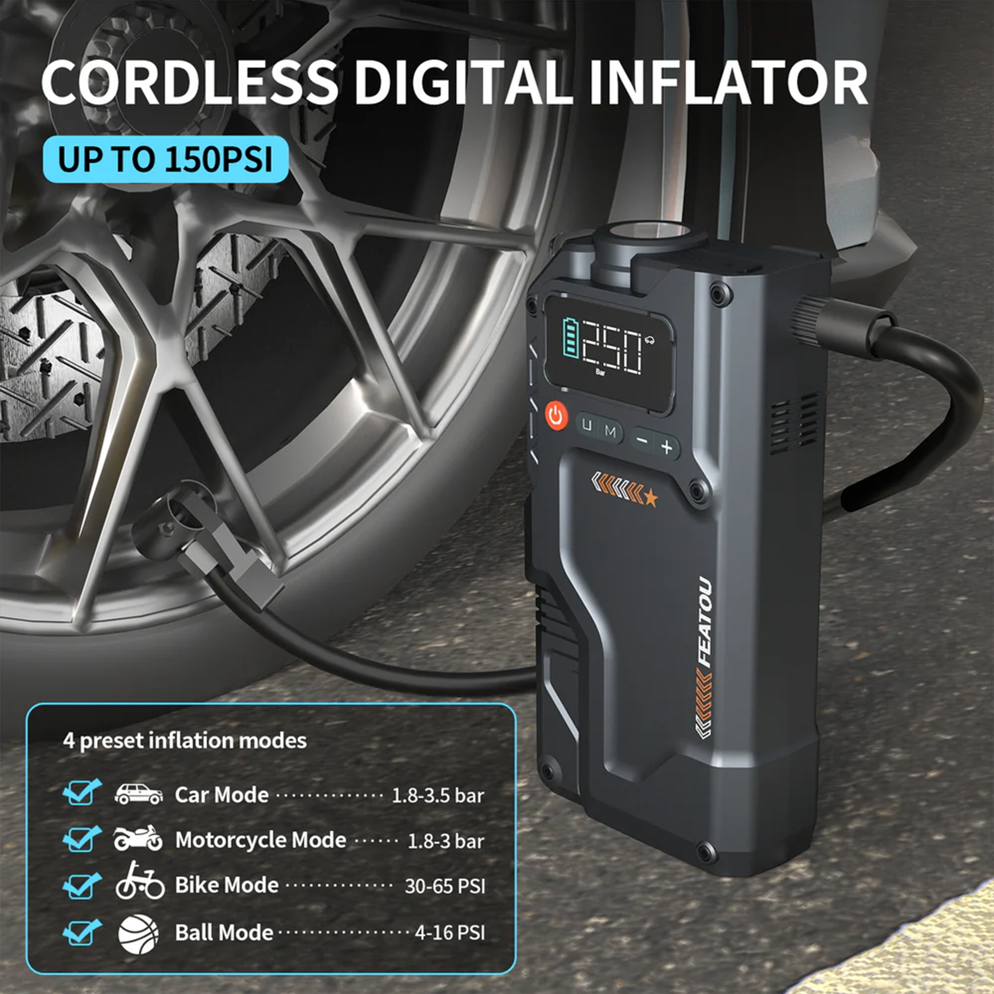 Portable Jump Starter with Air Compressor 6000A &amp; 150PSI Digital Tire Inflator for Car Battery Emergency Use