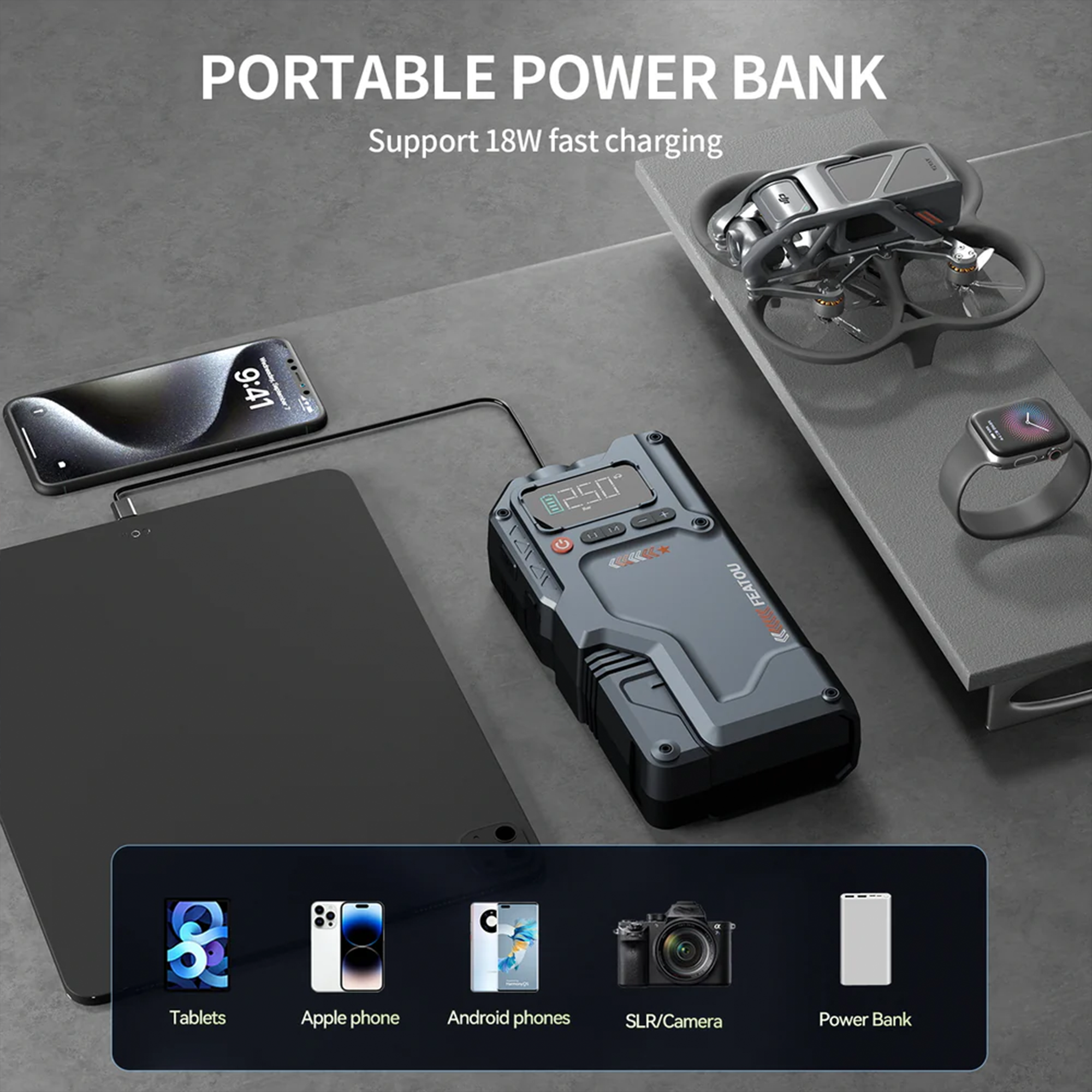 Portable Jump Starter with Air Compressor 6000A &amp; 150PSI Digital Tire Inflator for Car Battery Emergency Use