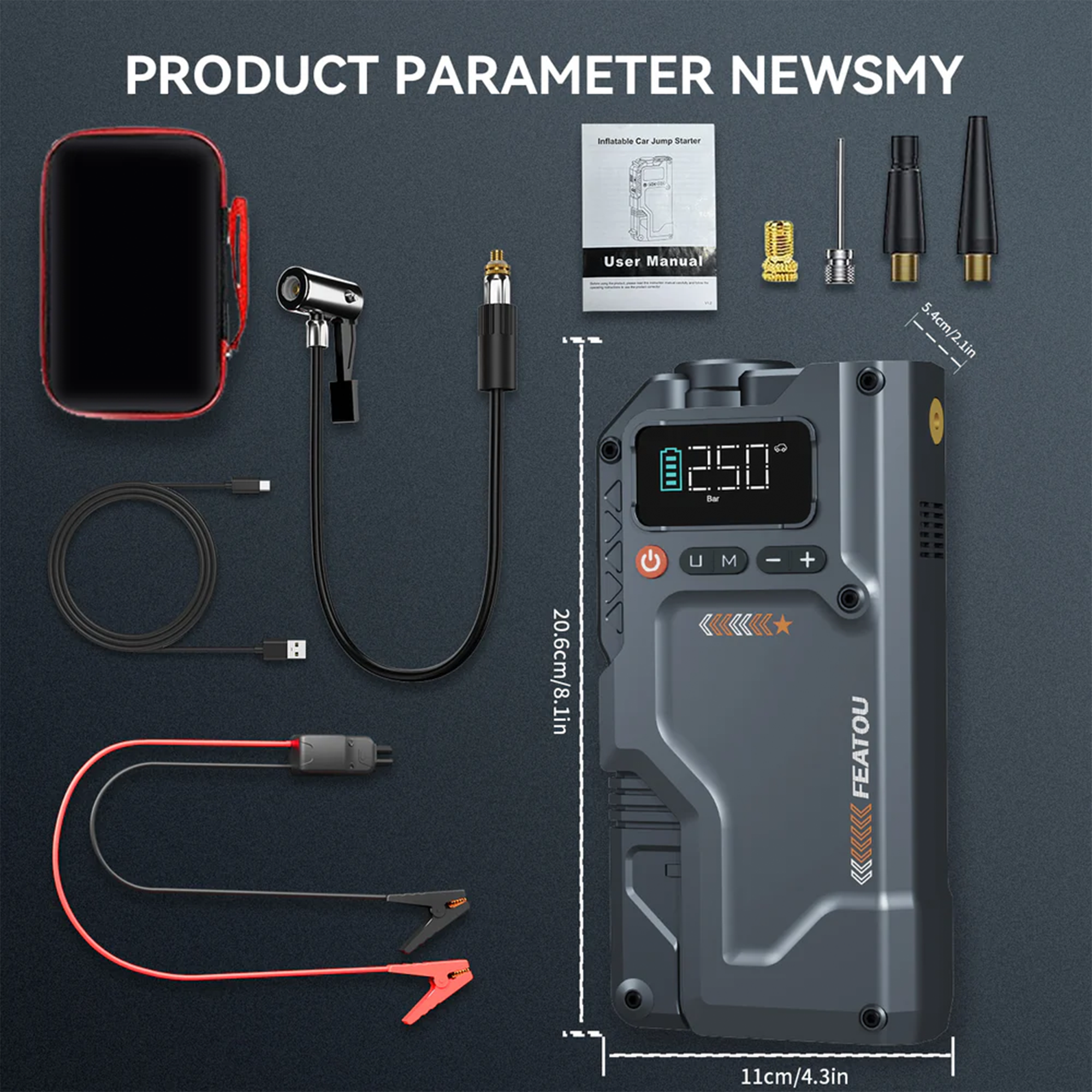 Portable Jump Starter with Air Compressor 6000A &amp; 150PSI Digital Tire Inflator for Car Battery Emergency Use