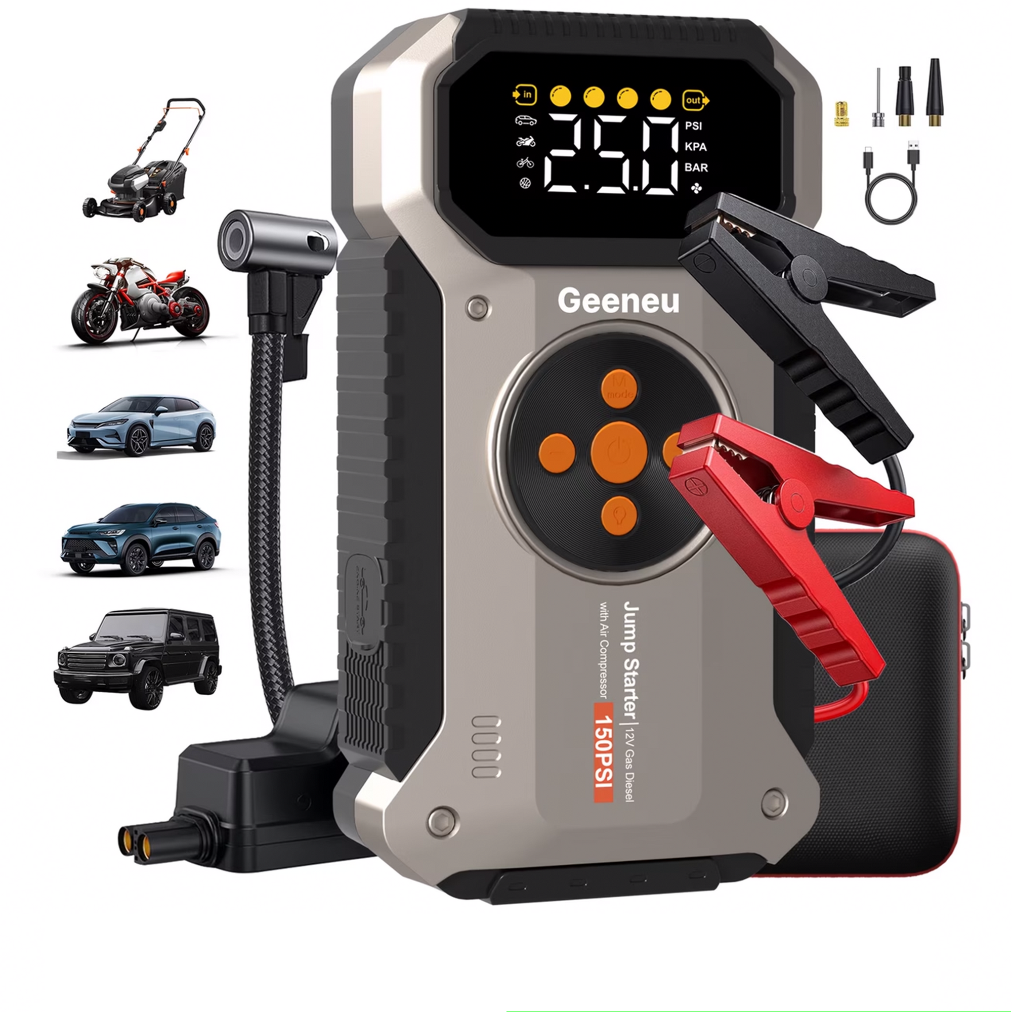 Portable Jump Starter with Air Compressor 5000A &amp; Tire Inflator for Car Battery Emergency Use