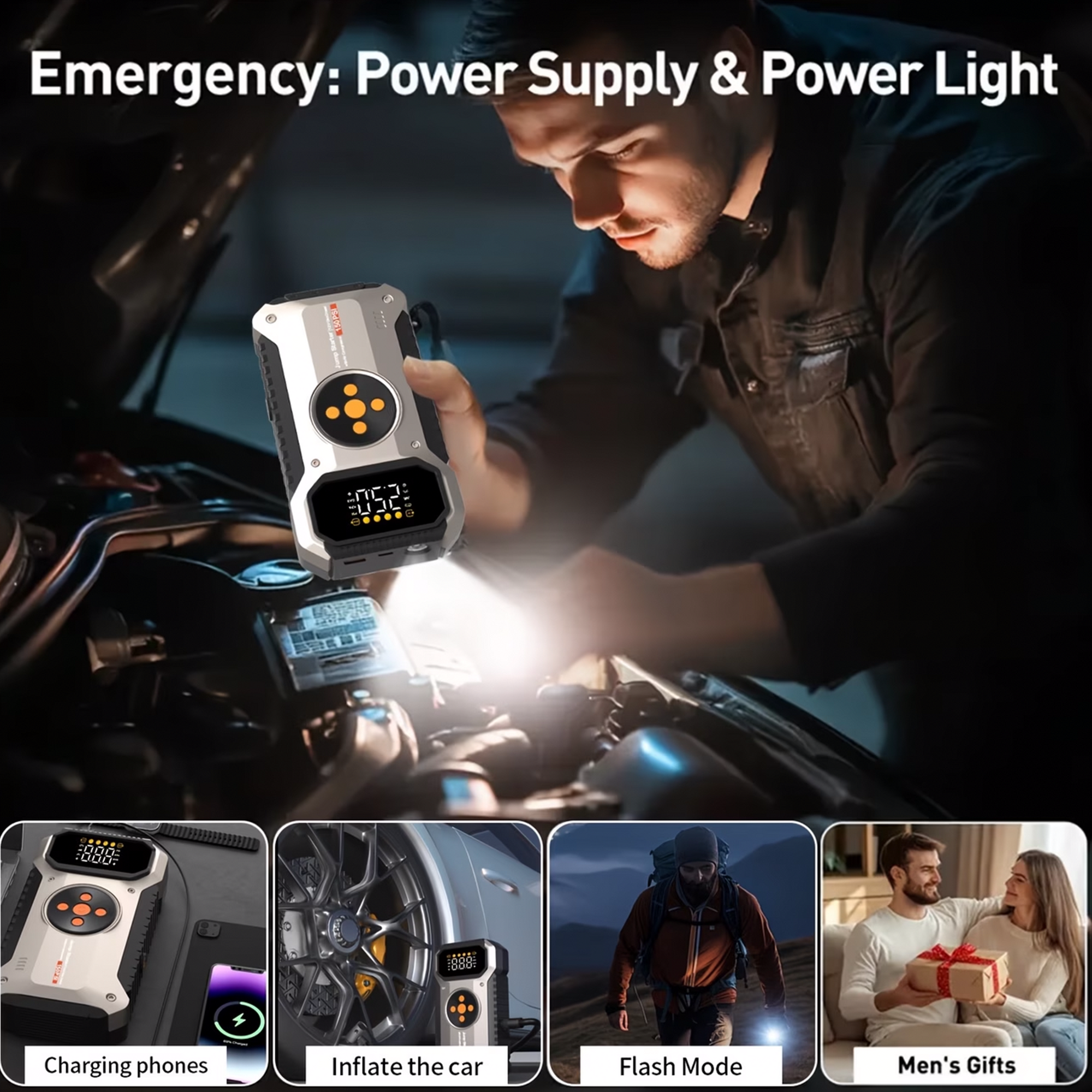 Portable Jump Starter with Air Compressor 5000A &amp; Tire Inflator for Car Battery Emergency Use