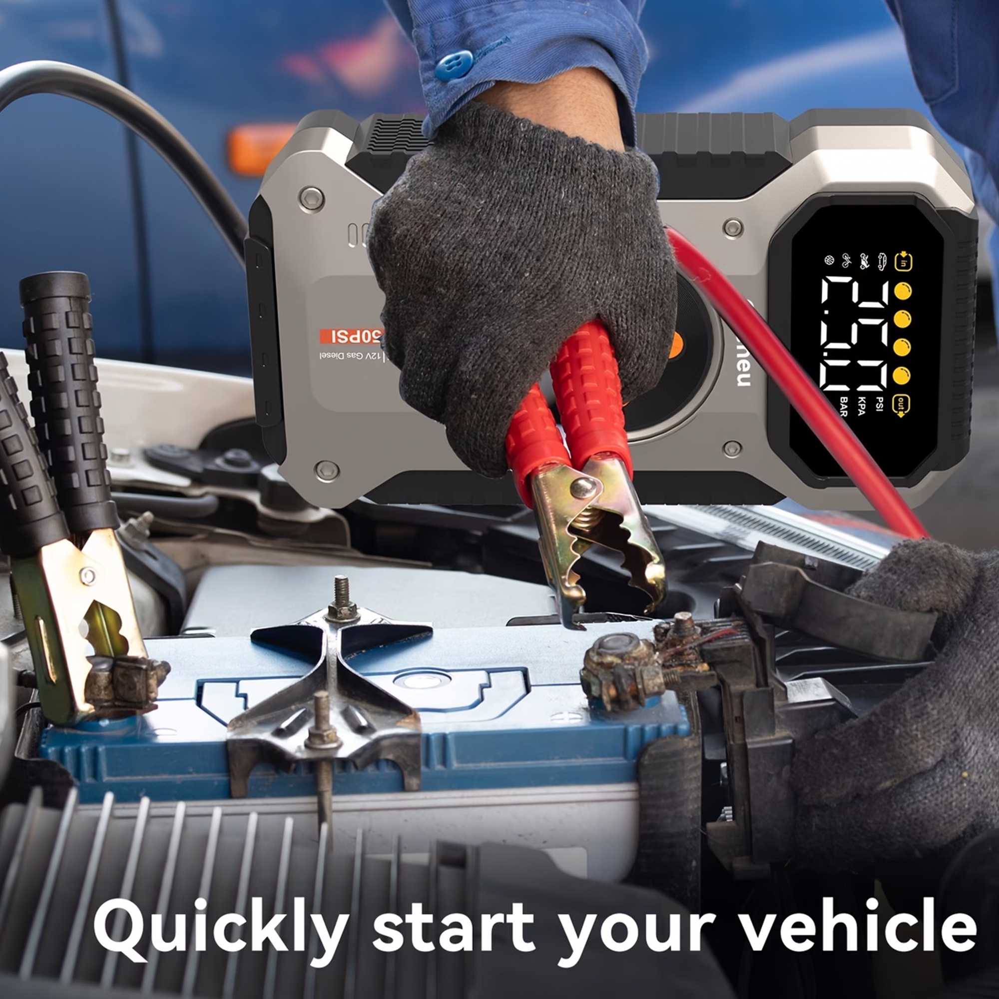 Portable Jump Starter with Air Compressor 5000A &amp; Tire Inflator for Car Battery Emergency Use