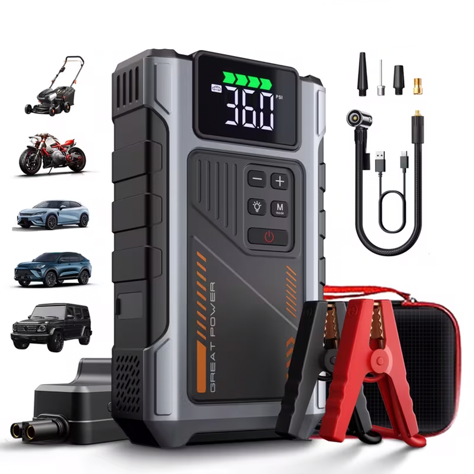 Portable Jump Starter with Air Compressor 6000A &amp; Tire Inflator for Car for Car Battery Emergency Use