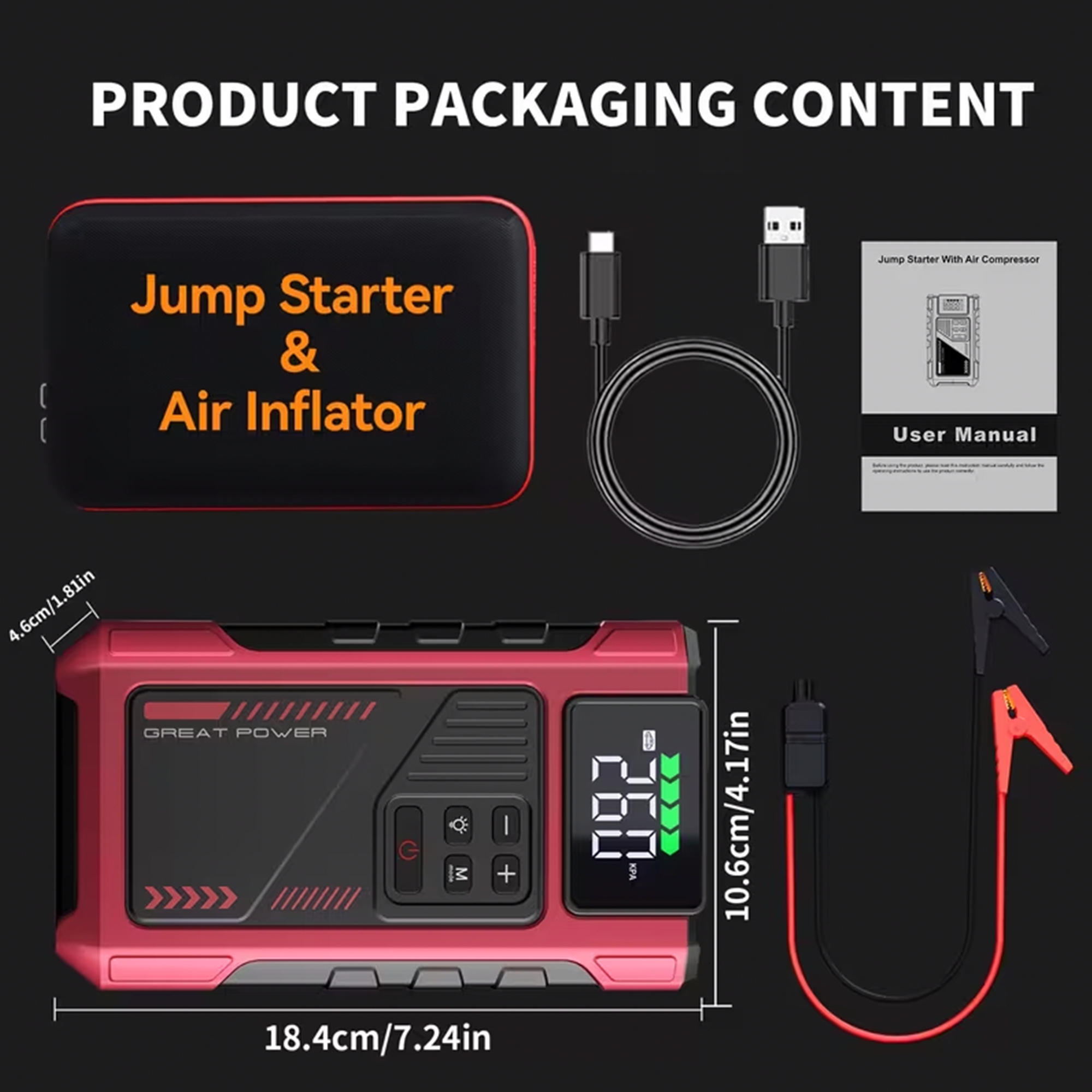 Portable Jump Starter with Air Compressor 6000A &amp; Tire Inflator for Car for Car Battery Emergency Use