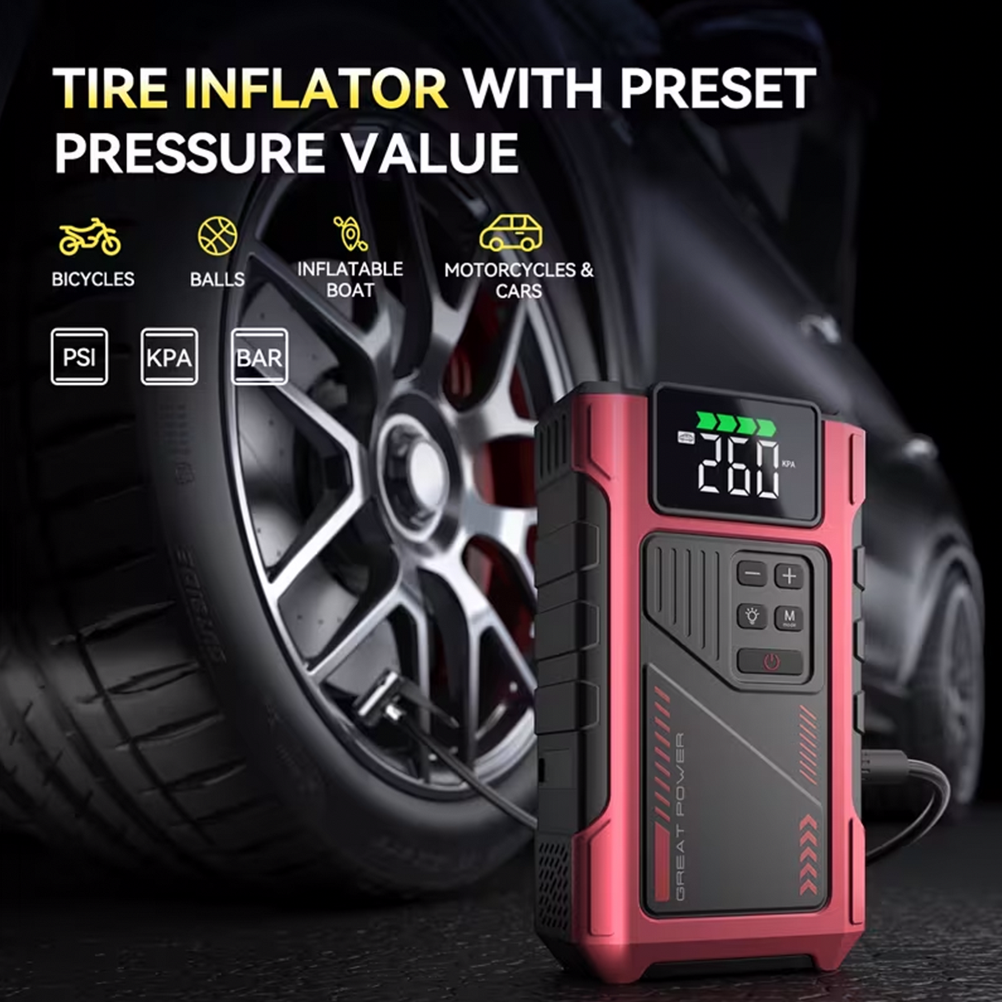 Portable Jump Starter with Air Compressor 6000A &amp; Tire Inflator for Car for Car Battery Emergency Use