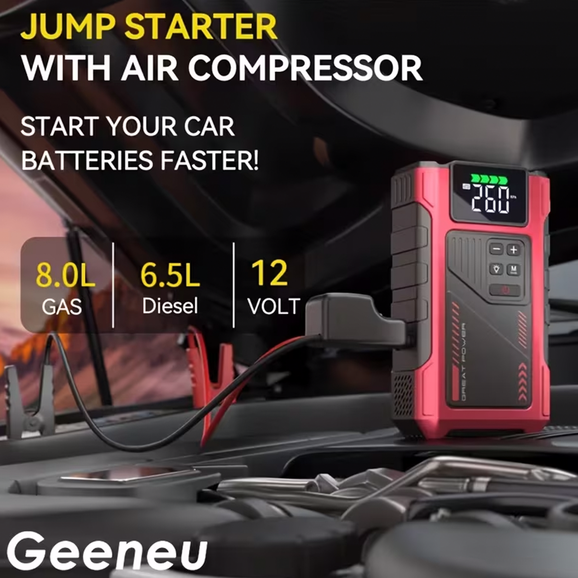 Portable Jump Starter with Air Compressor 6000A &amp; Tire Inflator for Car for Car Battery Emergency Use