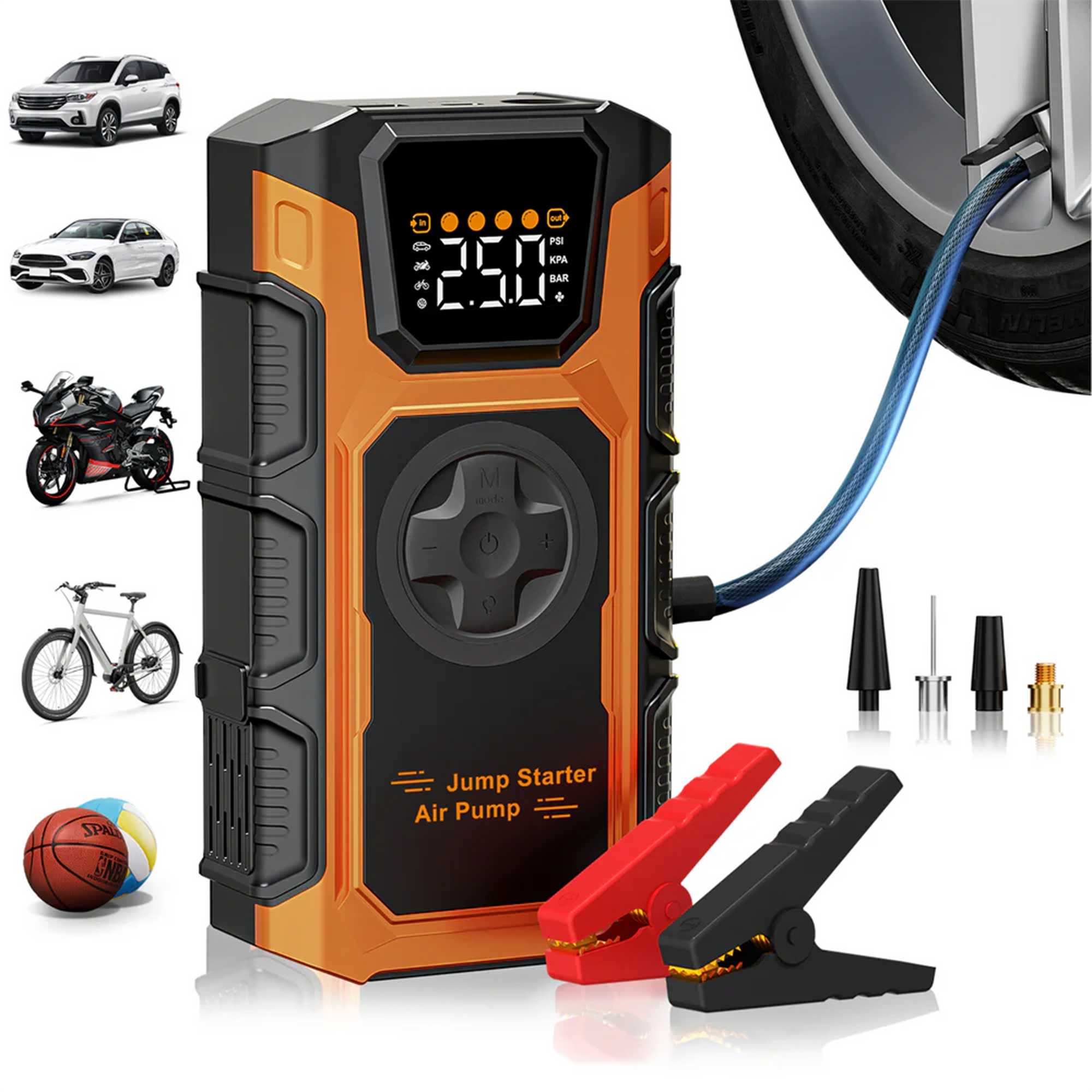 Portable Jump Starter with Air Compressor 7000A &amp; 150PSI Digital Tire Inflator for 12V Car Battery Emergency Use